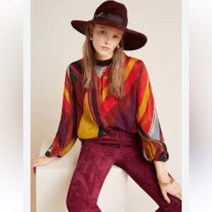 EUC Anthropologie Crisanta Mock Neck Blouse Anthropologie Boho Sheer  Size XS